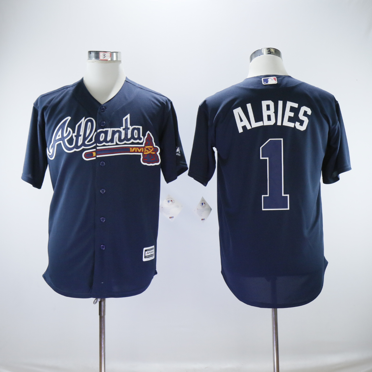 Men Atlanta Braves 1 Albies Blue MLB Jerseys